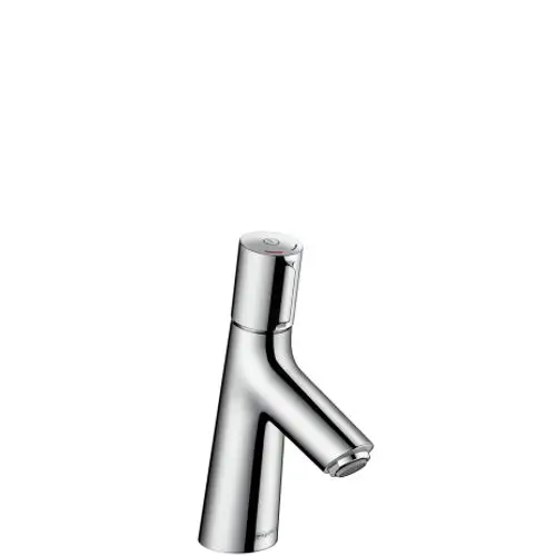 Küchenarmatur in verchromtem Finish von Hansgrohe, mit einem ergonomischen Auslauf und einem Drehknopf zur einfachen Steuerung von Wasserhahn und Temperatur.